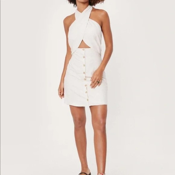 Nasty Gal Dresses & Skirts - Nasty Gal Mini Dress Button Down Cut Out Crossover Ecru open back halter